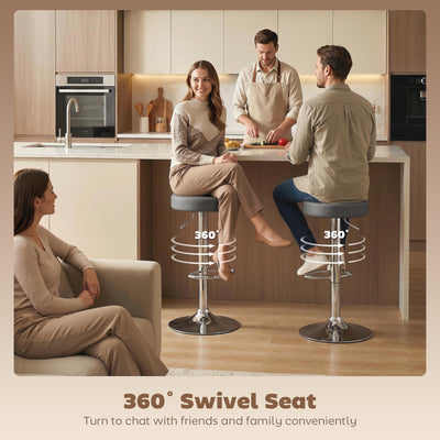 HOMCOM Bar Stools Set of 2, Modern PU Leather Swivel Barstools, Height Adjustable Breakfast Bar Chairs with Footrest, Grey