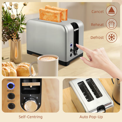 HOMCOM Simple Polished Toaster and Kettle Set - Silver Tone