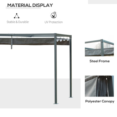 Outsunny 3 x 2m Metal Outdoor Pergola with Retractable Roof, Outdoor Gazebo Canopy Shelter with Drainage Holes for Garden, Patio, Lawn, Grey 
