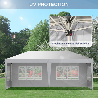 Outsunny 3 x 6m Pop Up Gazebo, Height Adjustable Marquee Party Tent with Sidewalls and Storage Bag, White 
