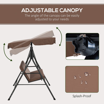 Outsunny Three-Seat Garden Swing Chair, with Adjustable Canopy - Brown 