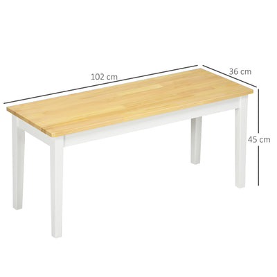 HOMCOM 102 cm Wood Dining Bench for 2 People, Wooden Bench for Kitchen, Dining Room, Entryway, White 