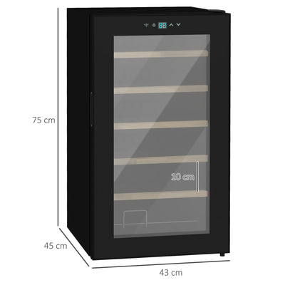 HOMCOM 24 Bottles Freestanding Wine Fridge with Glass Door, 65 Litres Single Zone Wine Cooler Fridge with Digital Touch Screen Controls and LED Light, Black 