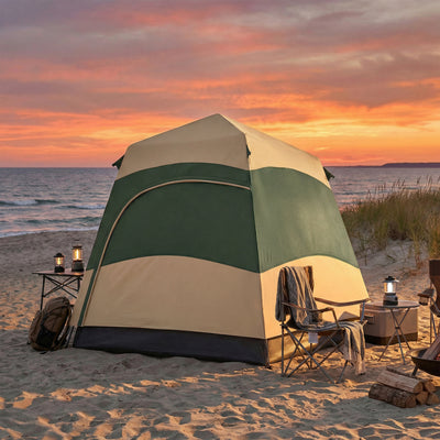 Outsunny Double Layer Instant Pop Up Tent with Rainfly, Portable Camping Shelter with Sewn-in Groundsheet and Carry Bag, Khaki 