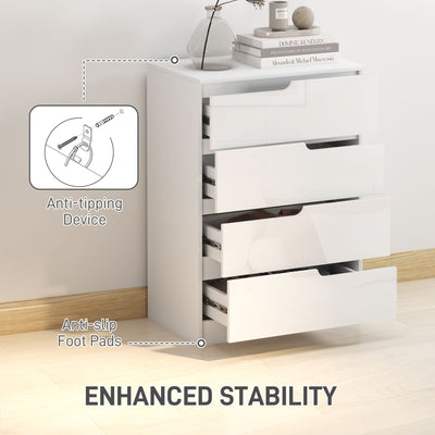 HOMCOM Chest of Four High Gloss Front Drawers - White 