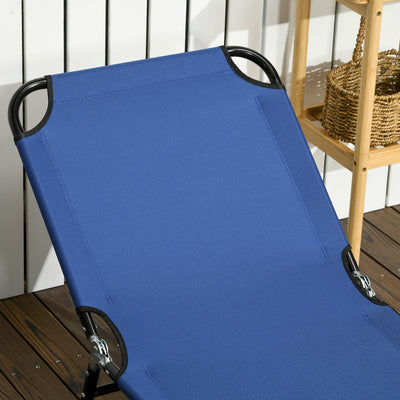 Outsunny Set of Two Metal Frame Folding Sun Loungers - Blue 