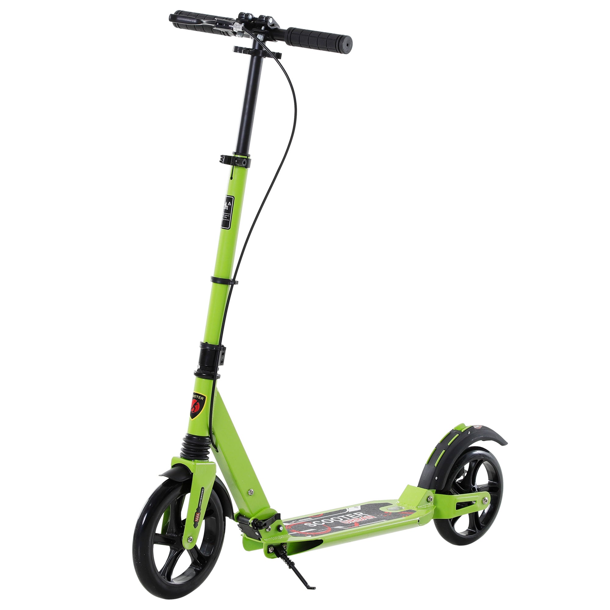 HOMCOM Kick Scooter, Folding 2 Wheel Scooter for 14+ Teens Adults, with Dual Brake System, Dual Suspension, 230mm Big Wheels, 3 Adjustable Handlebar, up to 100KG, Green 