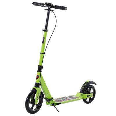HOMCOM Kick Scooter, Folding 2 Wheel Scooter for 14+ Teens Adults, with Dual Brake System, Dual Suspension, 230mm Big Wheels, 3 Adjustable Handlebar, up to 100KG, Green 