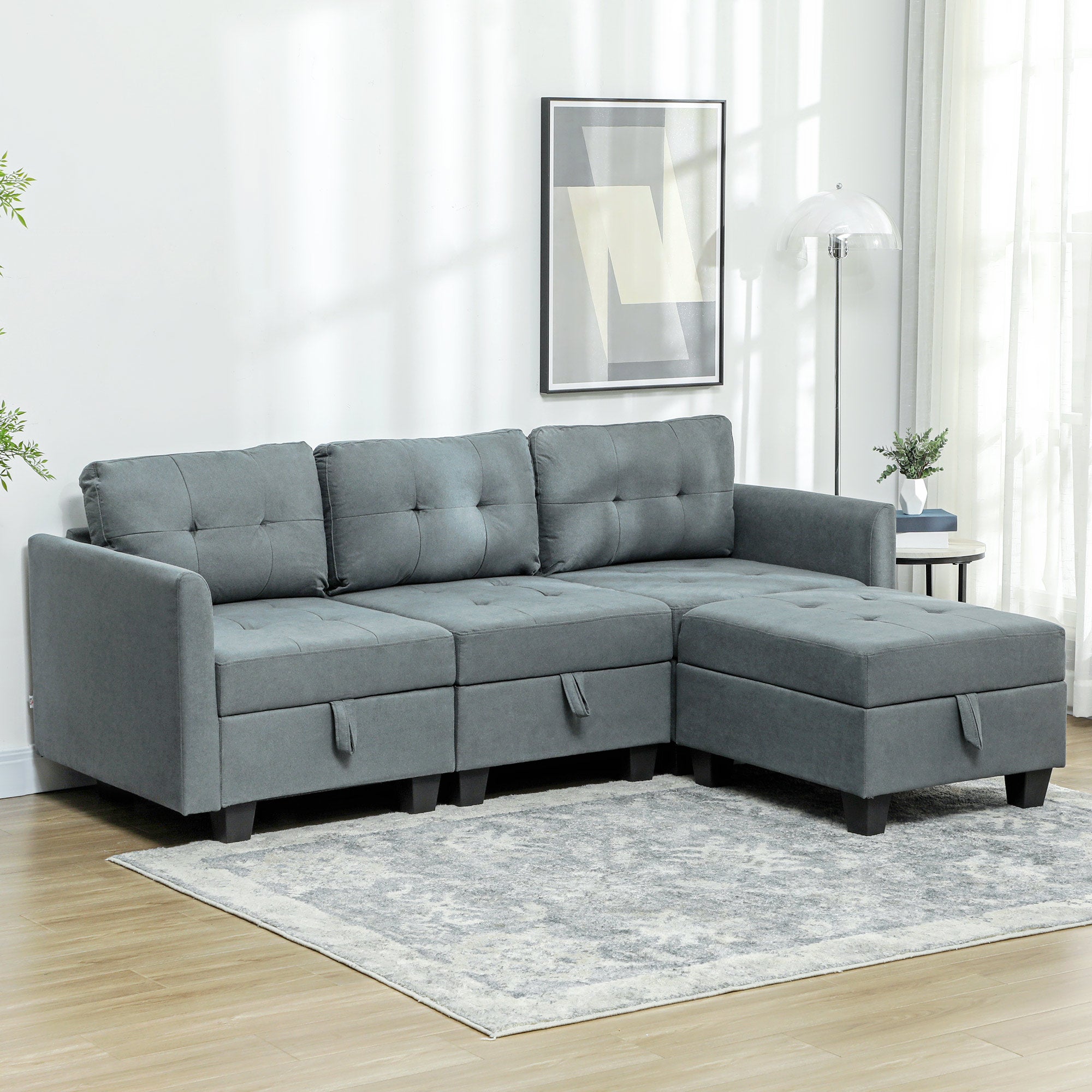 HOMCOM 'L' Shape Modular Sofa, with Storage - Dark Grey 