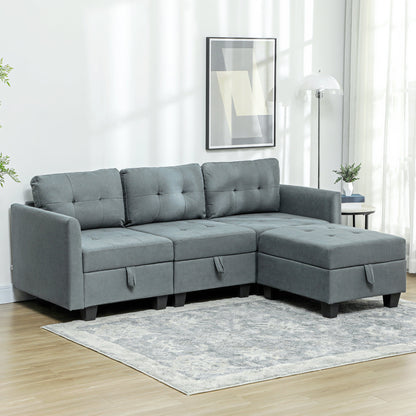 HOMCOM 'L' Shape Modular Sofa, with Storage - Dark Grey 