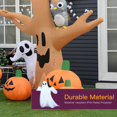 HOMCOM 240cm Large Halloween Scary Lighting Inflatable Tree Ghost 3 Pumpkins Owl 4 LED Indoor Outdoor Holiday Decoration 