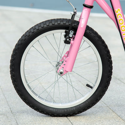 HOMCOM Kids Scooter, Teen Kick Scooter with Rubber Wheels, 16" Front Wheel, Height Adjustable Handlebar, Dual Brakes, Kick Stand, for 5+ Years, Pink 