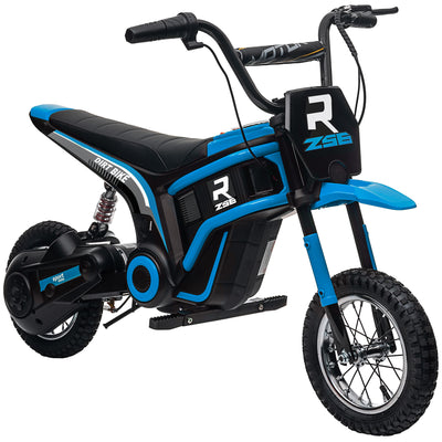 HOMCOM 24V Electric Motorbike with Twist Grip Throttle, Music, Horn, 12" Pneumatic Tyres, 16km/h Max Speed - Blue 