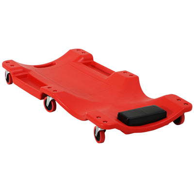 DURHAND Mechanic Vehicle Creeper Under Car Repair Padded Headrest Rolling Moulded Workshop Garage Assistance with Tool Tray, Red 