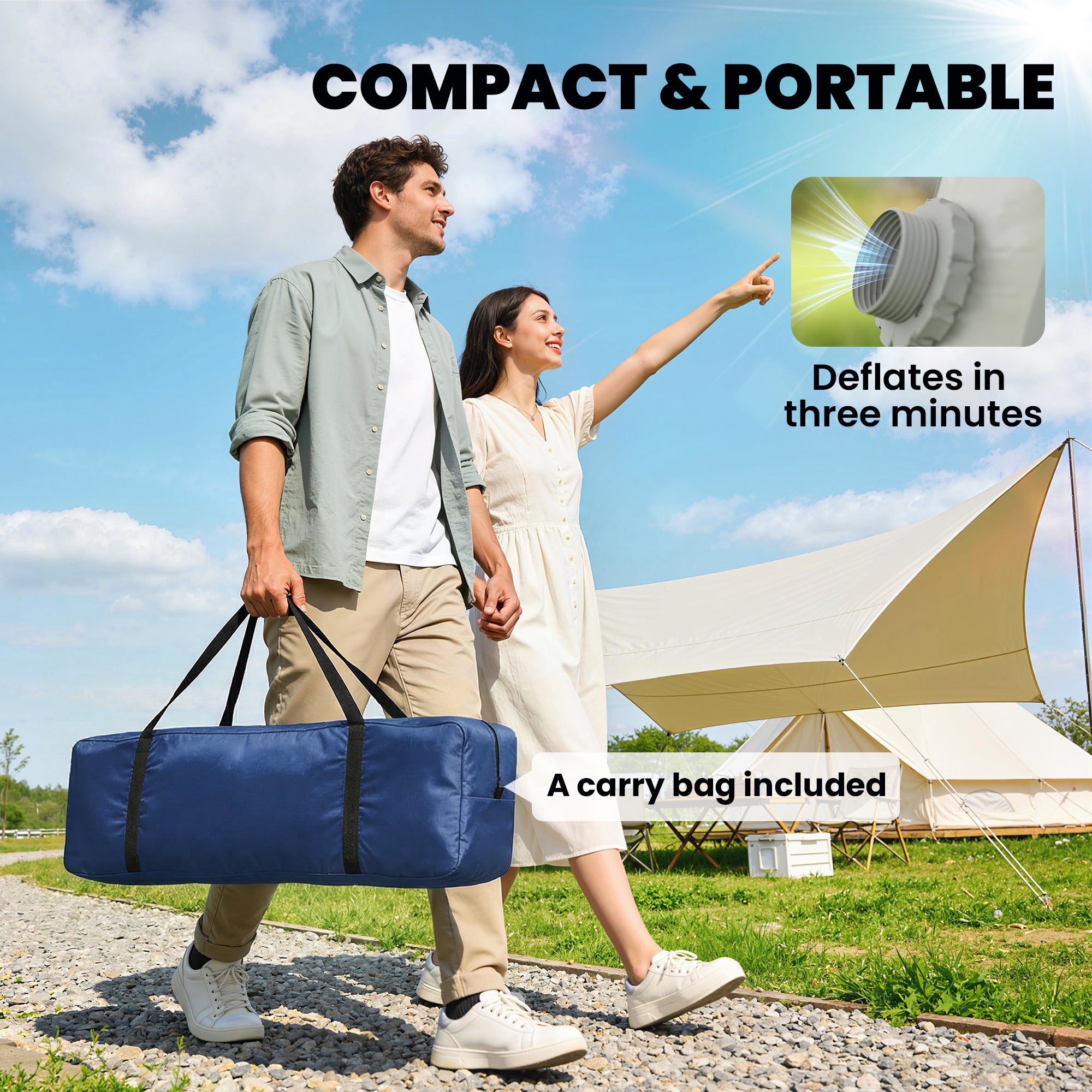 Outsunny Inflatable Camping Tent w/ Hand Pump, Easy Setup 1/2 Person Blow Up Tent, Dark Blue 