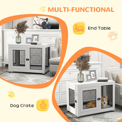 PawHut 2-in-1 Dog Cage & Side Table, with Two Doors, Cushion, for Large Dogs 
