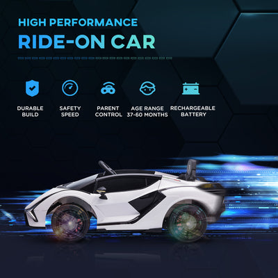 HOMCOM Lamborghini Sian Licensed 12V Kids Electric Ride On Car 2 Motors Toy Car with Remote Control Music Lights MP3 for 3-5 Years White 