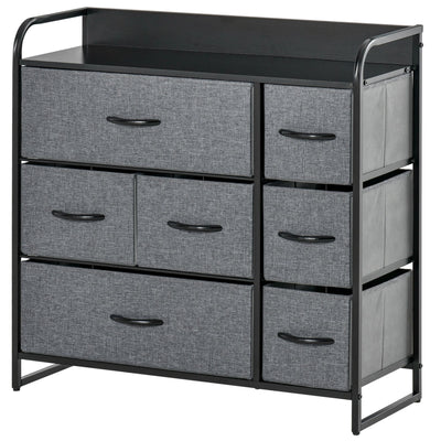HOMCOM Chest of Drawers with 7 Foldable Drawers, 3-Tier Fabric Bedroom Dresser, Clothes Storage Unit for Bedroom, Living Room, Grey 