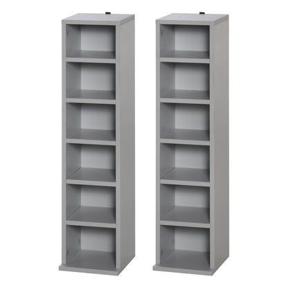 HOMCOM 204 CD Media Display Shelf Unit Set of 2 Blu-Ray Tower Rack w/ Adjustable Shelves Bookcase Storage Organiser, Grey 
