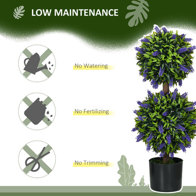 HOMCOM Set of 2 Artificial Plants, Lavender Flowers Ball Trees with Pot, for Home Indoor Outdoor Decor, 70cm 
