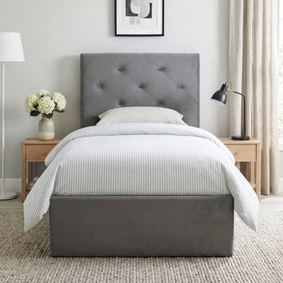 HOMCOM Single Bed Frame Gas Side Lift Under Bed Storage Upholstered Platform Bed Tufted Headboard for 90 x 190 cm Mattress 