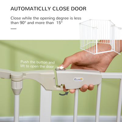 PawHut 5 Panels Pet Playpen Metal Fence w/ Walk Through Door - White 