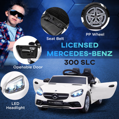 AIYAPLAY Benz SLC 300 Licensed 12V Electric Car for Kids, Kids' Electric Ride on with Parental Remote, Music Lights, Suspension Wheels for 3-6 Years, White 