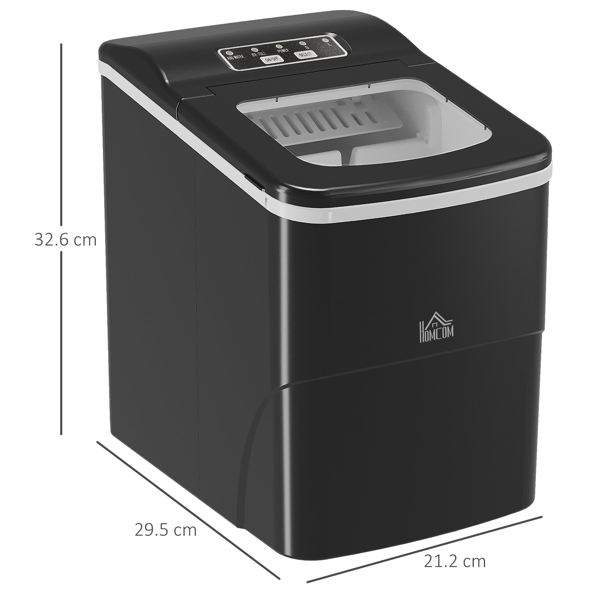 HOMCOM Portable Ice Maker Countertop, Bullet Ice Cube Machine, 9 Ice Cubes per 8 Minutes, Automatic Cleaning, Visible Window Scoop and Basket for Kitchen, Office, Bar, Black 