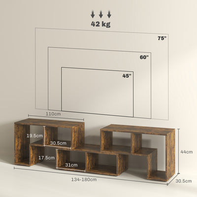 HOMCOM TV Stand for TVs up to 75 Inches, Free Combination TV Unit with Storage Shelves, Extendable Entertainment Centre for Living Room, Rustic Brown 
