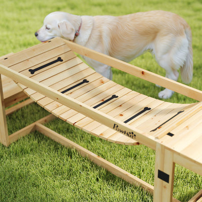 PawHut 3 Pieces Wooden Dog Agility Training Equipment with Soft Bridge, Pause Platform and Pet Stair for Outdoor, Natural Wood 