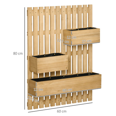 Outsunny Wall-mounted Wooden Garden Planters with Trellis, Drainage Holes and 3 Planter Boxes for Patio, Natural 