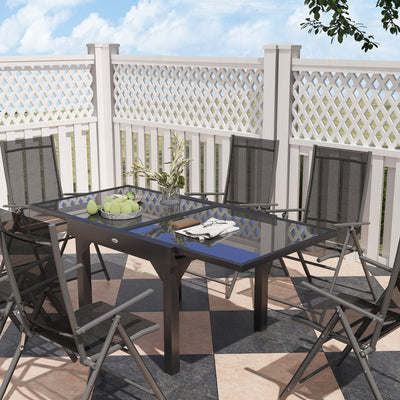 Outsunny 7 Piece Outdoor Dining Set with Extendable Table and 6 Folding Chairs for Patio, Balcony, Deck, Grey 