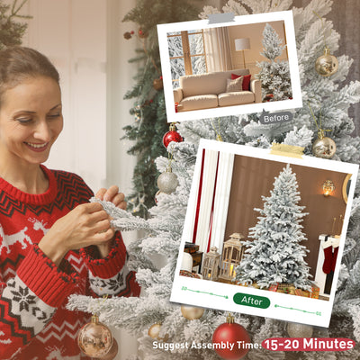 HOMCOM 6ft Snow Flocked Artificial Christmas Tree 