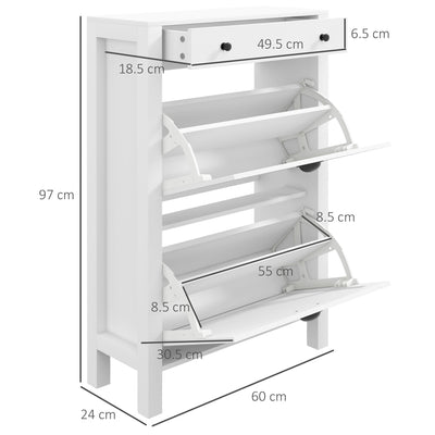 HOMCOM Narrow Shoe Cabinet with 2 Flip Drawers and Adjustable Shelves, White 