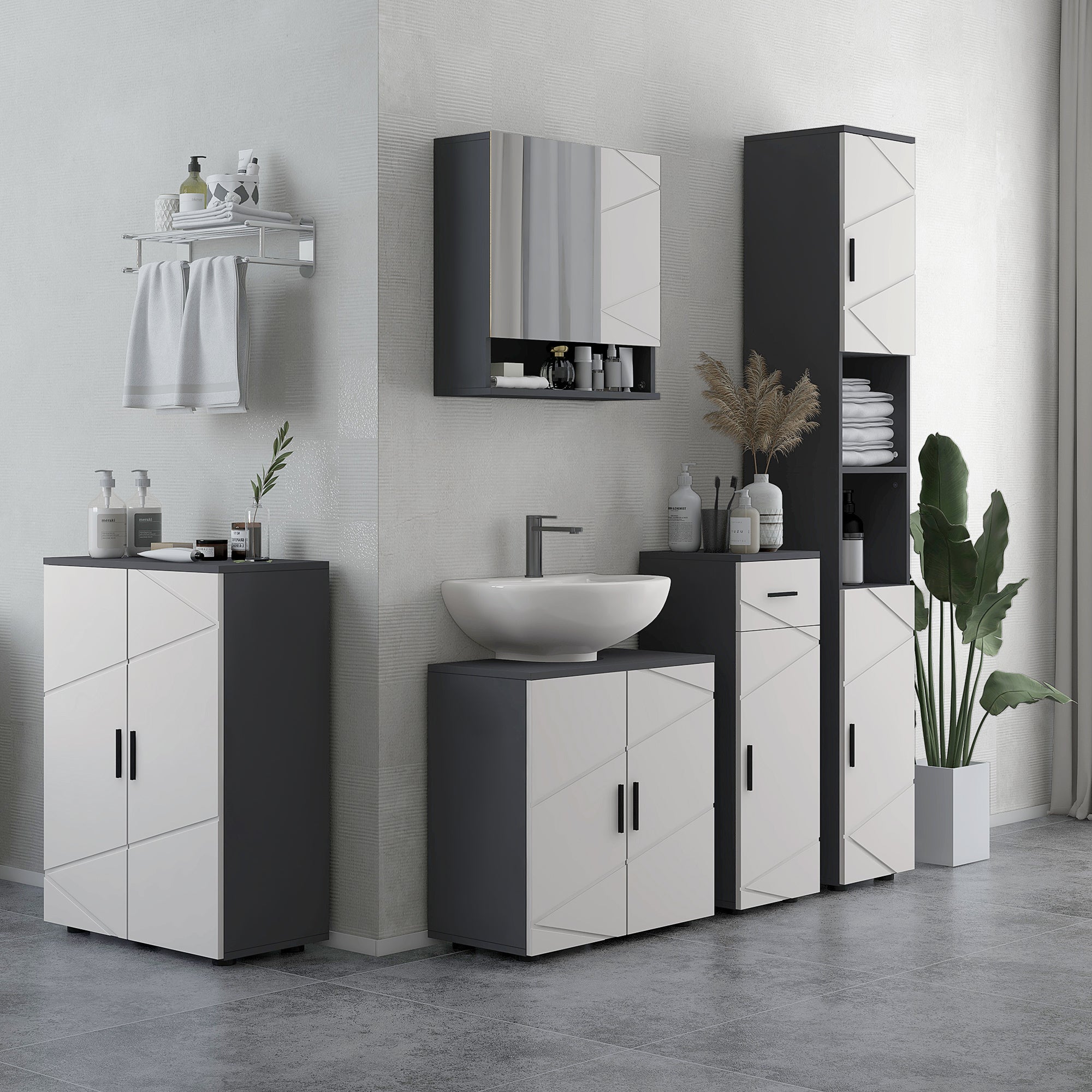 kleankin Bathroom Mirror Cabinet, Wall Mounted Bathroom Storage Cupboard with Adjustable Shelves, 55W x 17D x 55Hcm, Light Grey 