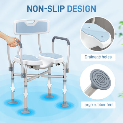 HOMCOM Aluminium Shower Chair, with Padded Seat - Light Blue 
