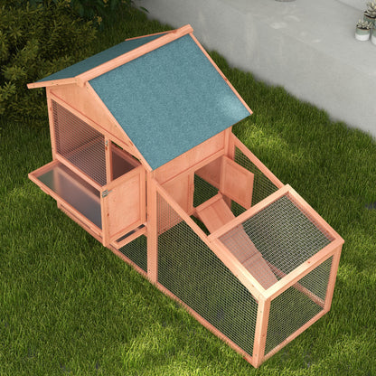 PawHut 2 Tier Rabbit Hutch Outdoor, Guinea Pig Hutch, Solid Wood Bunny House, Water Resistant Asphalt Roof Ramp Sliding tray 144 x 64.5 x 100 cm 