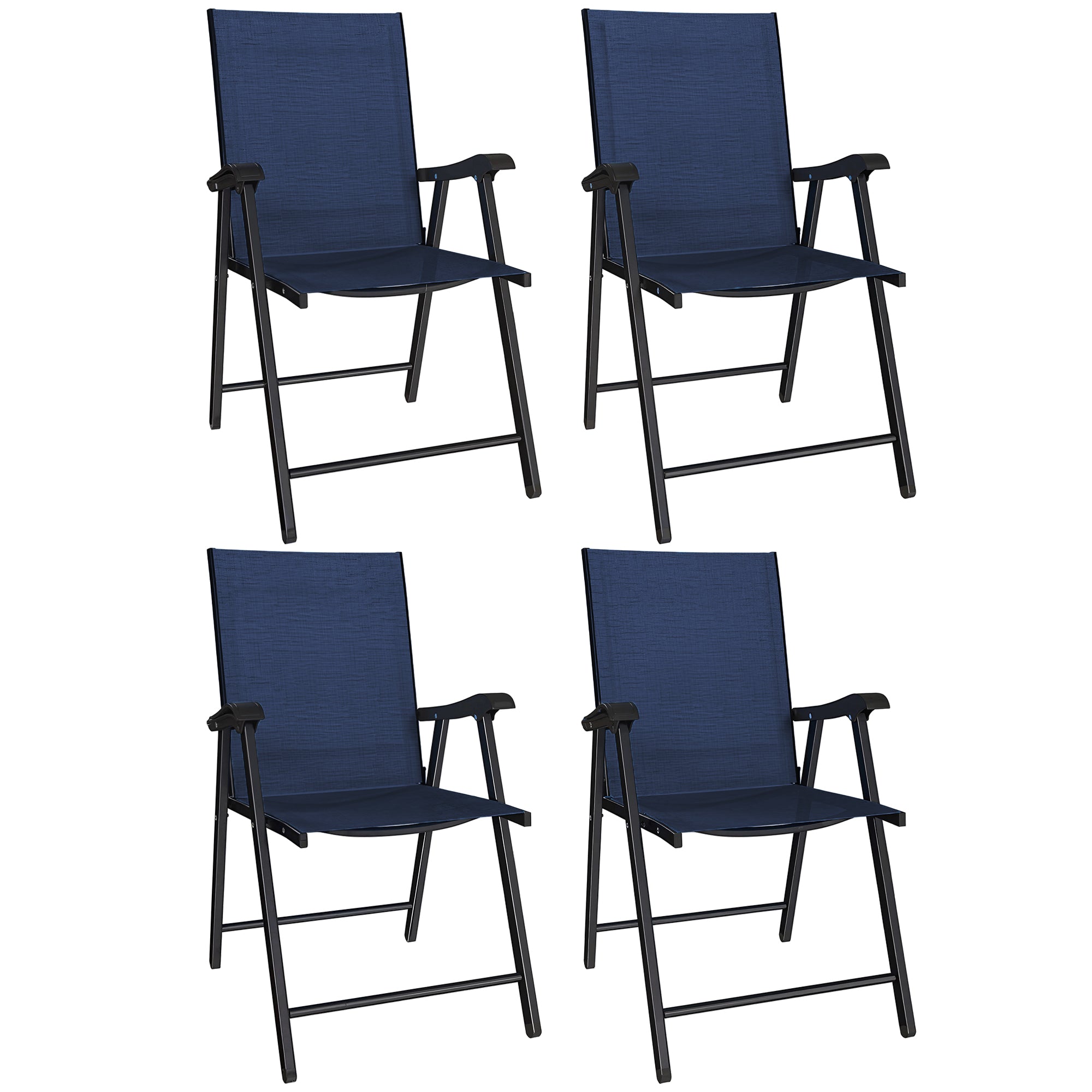 Outsunny Folding Garden Chairs Set of 4, Foldable Garden Dining Chairs with High Back, Armrests, Texteline Seat, Navy Blue 
