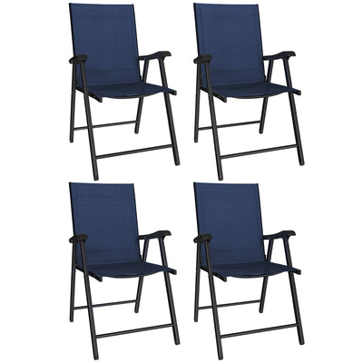 Outsunny Folding Garden Chairs Set of 4, Foldable Garden Dining Chairs with High Back, Armrests, Texteline Seat, Navy Blue 