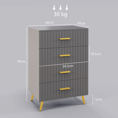 HOMCOM Four Drawer Embossed Line Dresser - Grey/Gold Tone 