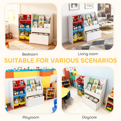 AIYAPLAY Toy Storage Unit, 3-Tier Toy Organiser Shelf with 6 Removable Storage Bins for Bedroom, Nursery, Multicoloured 