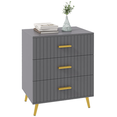 HOMCOM Three Drawer Embossed Line Dresser - Grey/Gold Tone 