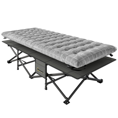 Outsunny Camping Cot with Soft Pad, 80cm Extra Wide Folding Cots with Side Pocket and Carry Bag, Grey 