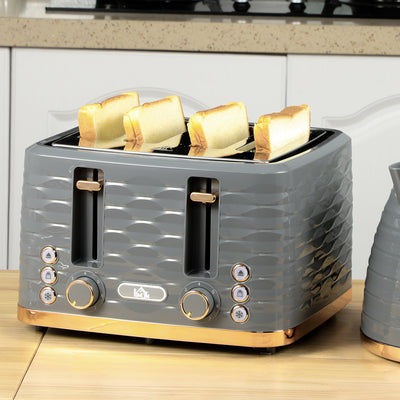 HOMCOM Four-Slice Rippled Toaster - Grey 