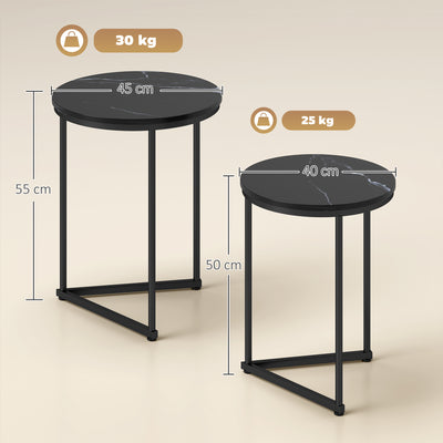 HOMCOM Set of Two Marble-Effect Nest of Tables - Black Marble Effect 