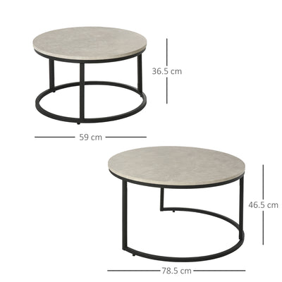 HOMCOM Set of Two Marble-Effect Stacking Tables - Wood Grey 