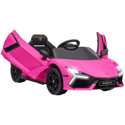 AIYAPLAY Lamborghini Revuelto Licensed 12V Ride on Car w/ Butterfly Doors, Transport Wheels, Suspension, Remote Control, Pink 