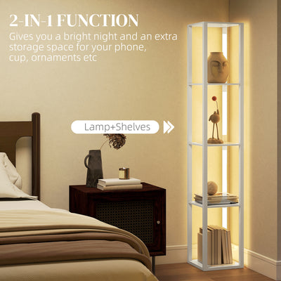 HOMCOM Floor Lamp with Shelves and 3 Brightness Levels - White 