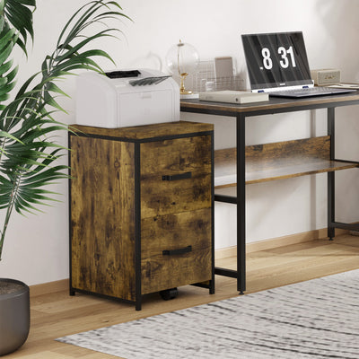 Vinsetto 2-Drawer file Cabinet, Industrial filing cabinets for Home, Hanging File Folders, Vertical Home Office Organizer for A4 Size, Rustic Brown 