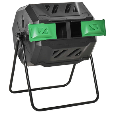 Outsunny 160L 360° Rotating Dual Chamber Composter - Black 